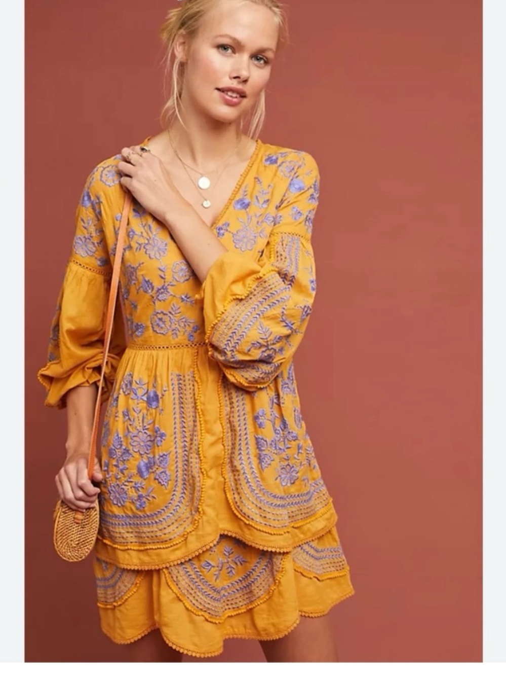 Meadow Rue Anthropologie Women Medium Yellow Purple Lisette Dress Size XS